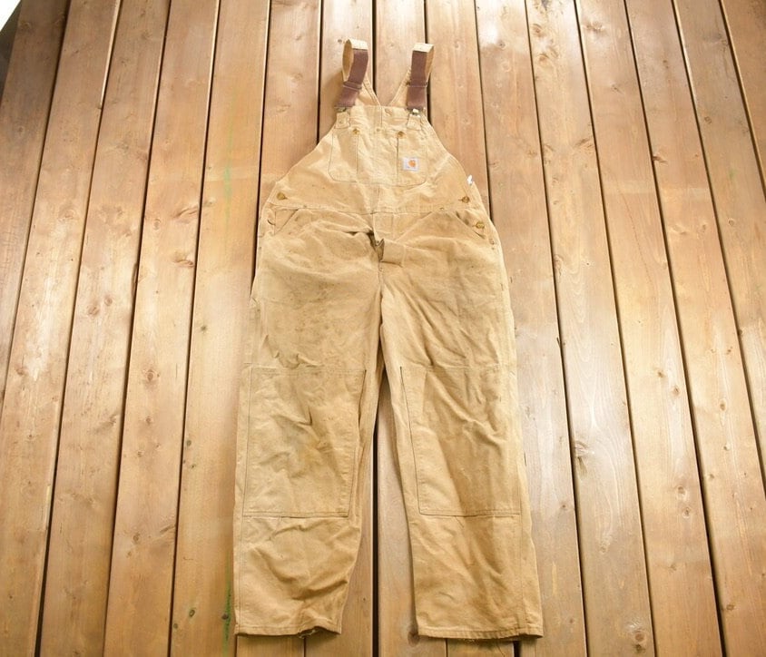 Vintage 1980s Carhartt Beige Canvas Double Knee Overalls / Utility Overalls / Vintage Workwear / Union Made In USA / Coveralls