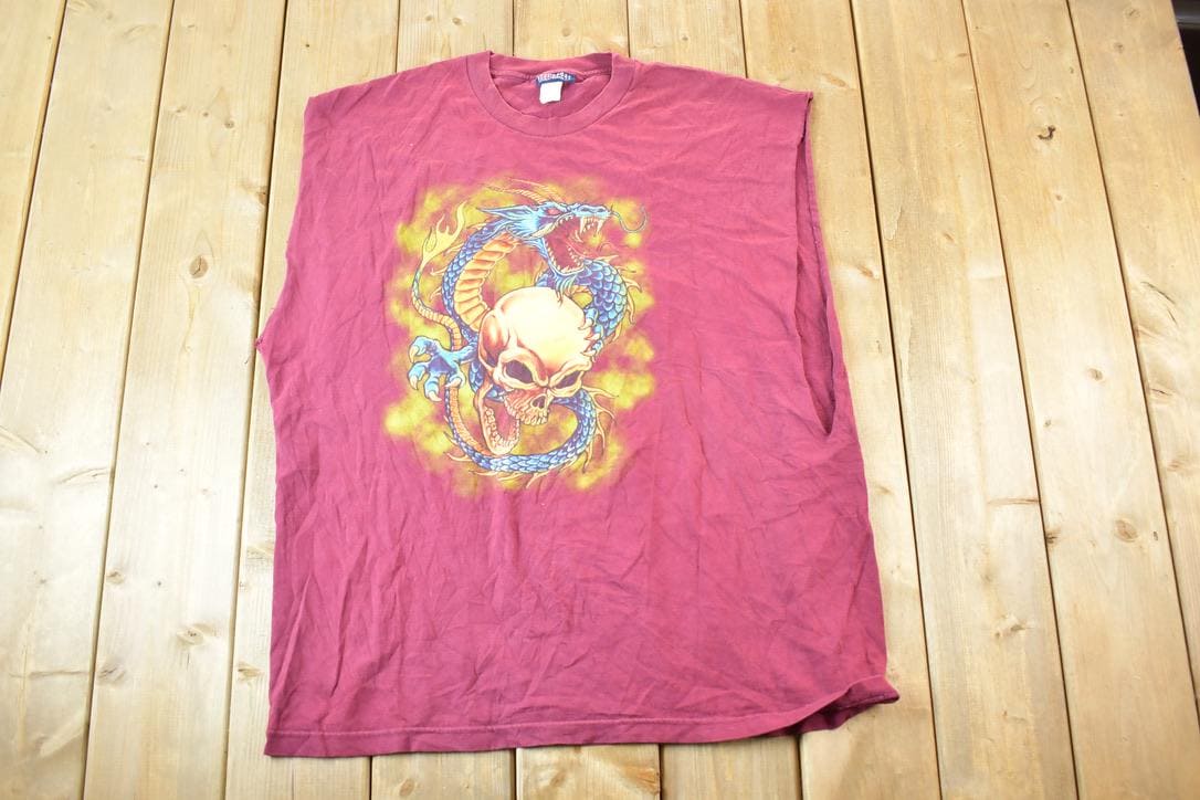 Vintage Y2K Dragon Skull Harbour Bay Sport Souvenir Tank Top Men's XL