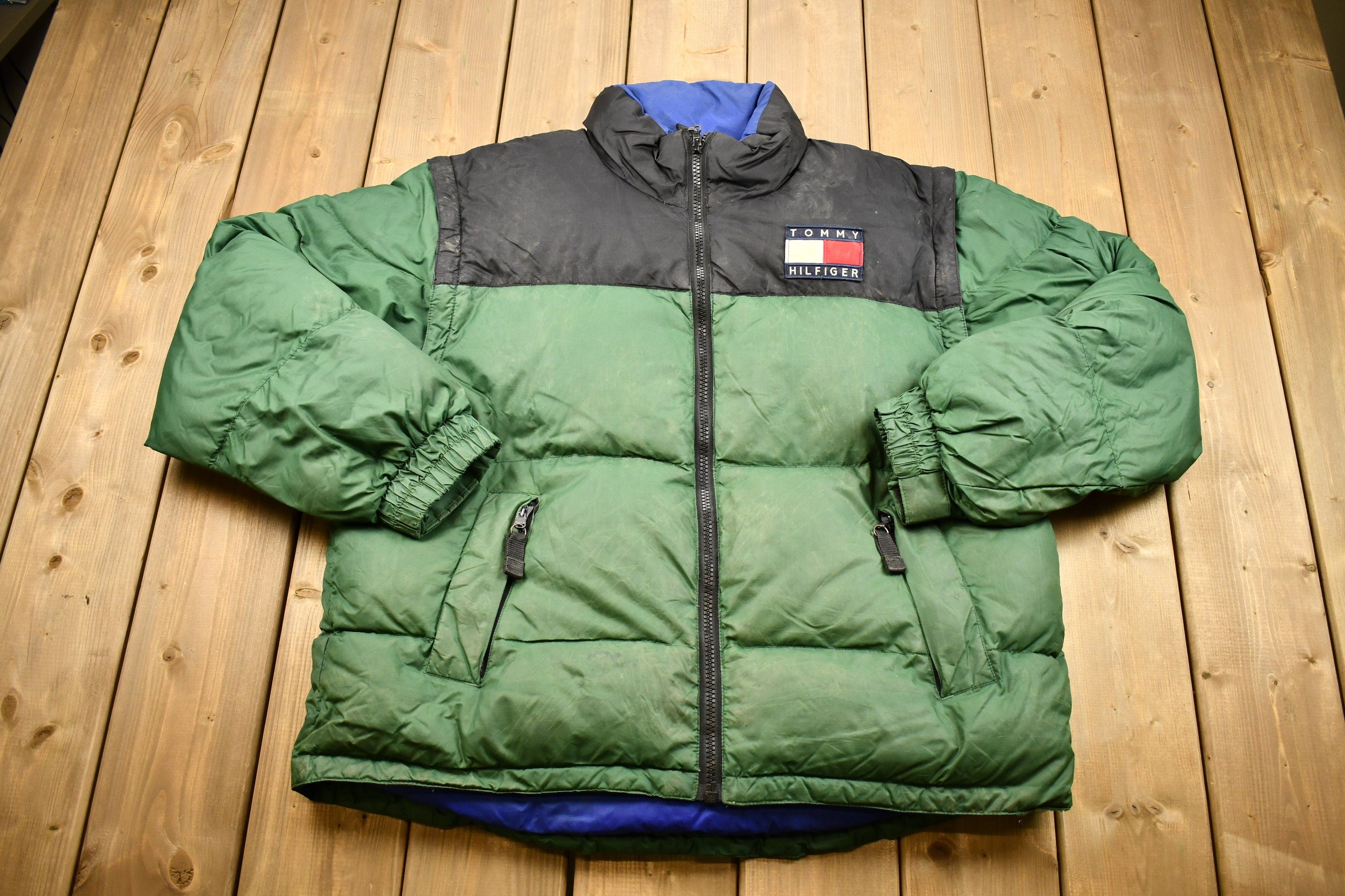 Vintage 1990s Tommy Hilfiger Color Block Goose Down Winter Puffer Jacket
