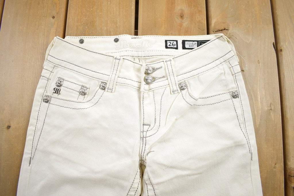 Vintage Y2K Miss Me White Bedazzled Low Rise Jeans Size 26x31