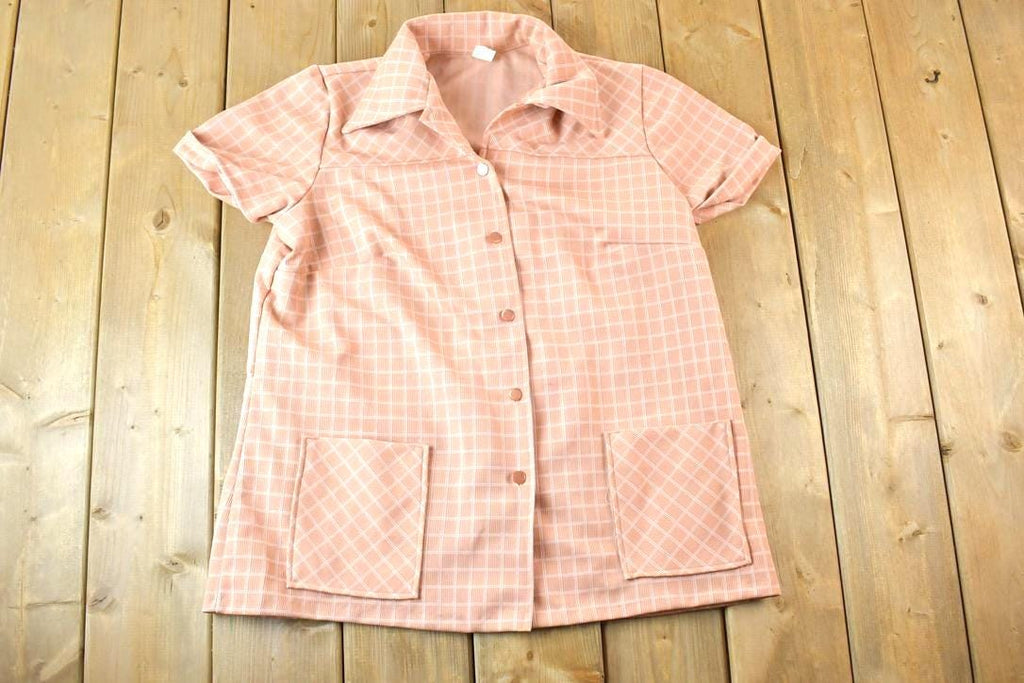 Vintage 1960s Pink Plaid Button Up Shirt Women's XL