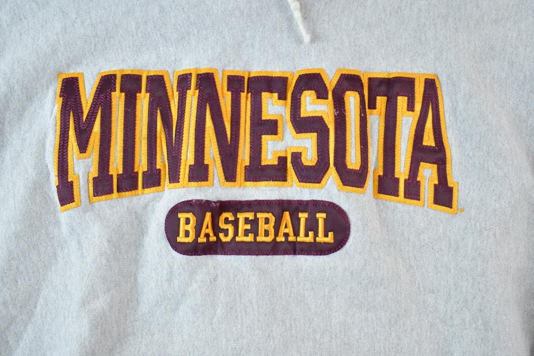 Vintage 1990s University Of Minnesota Baseball Collegiate Cross Grain Hoodie