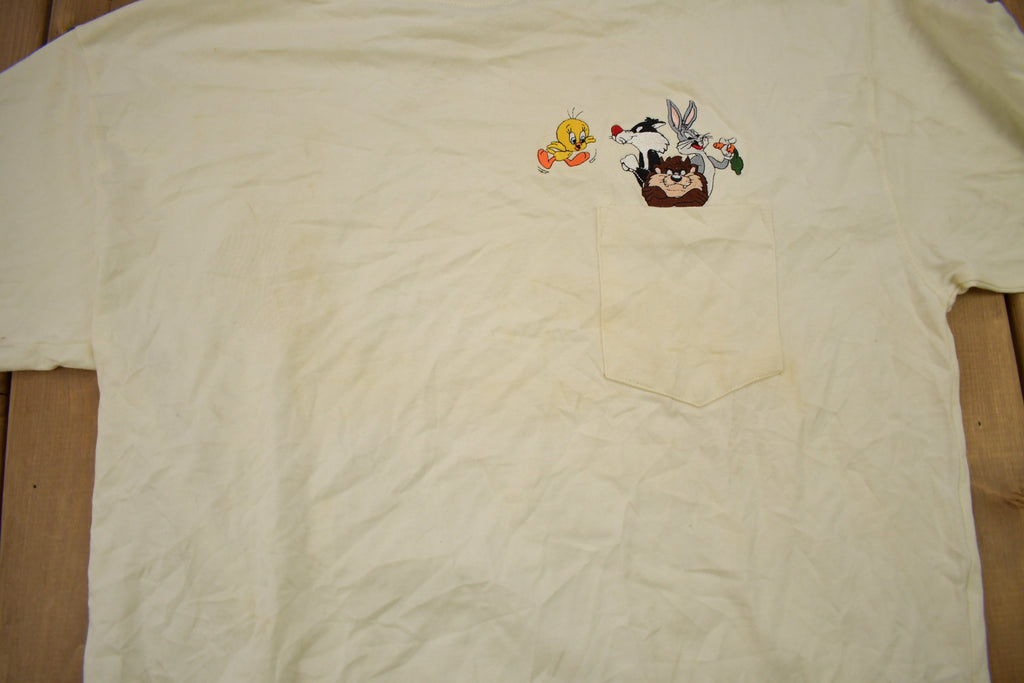 Vintage 1990s Looney Tunes Embroidered Mock Neck Pocket Shirt