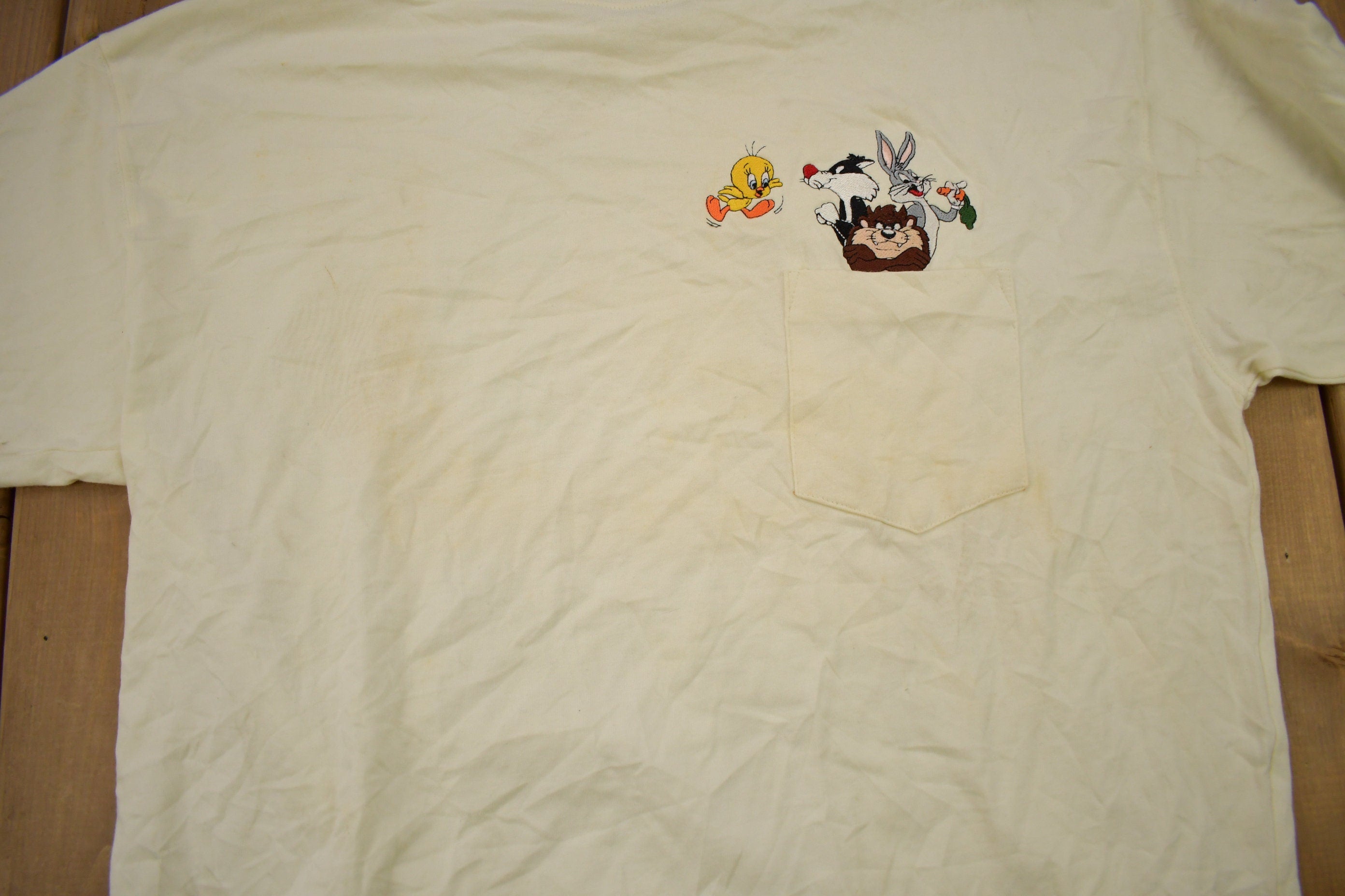Vintage 1990s Looney Tunes Embroidered Mock Neck Pocket Shirt