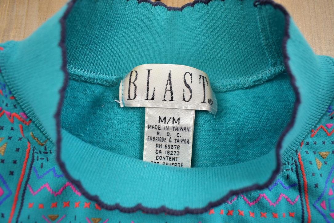 Vintage 1980s Blast Embroidered Abstract Pattern Turtle Neck Sweater