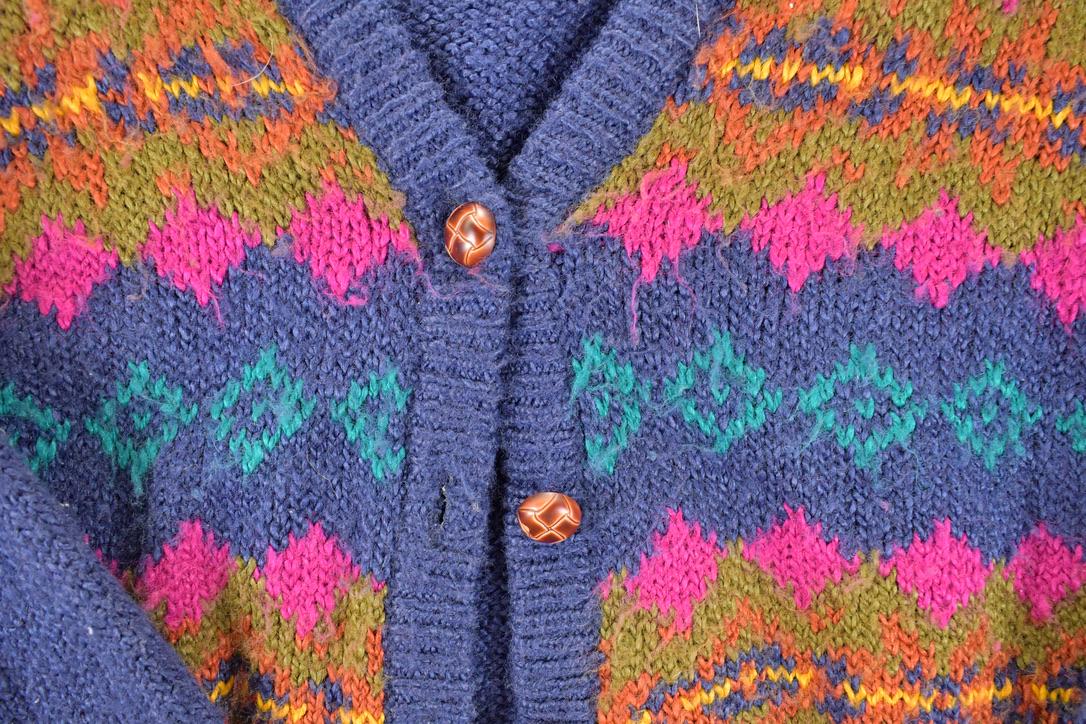 Vintage 1980s Victoria Jones Petites Abstract Knit Cardigan Sweater Women's S / Preppy Knit Cardigan / Fancy Knit Vintage Cardigan