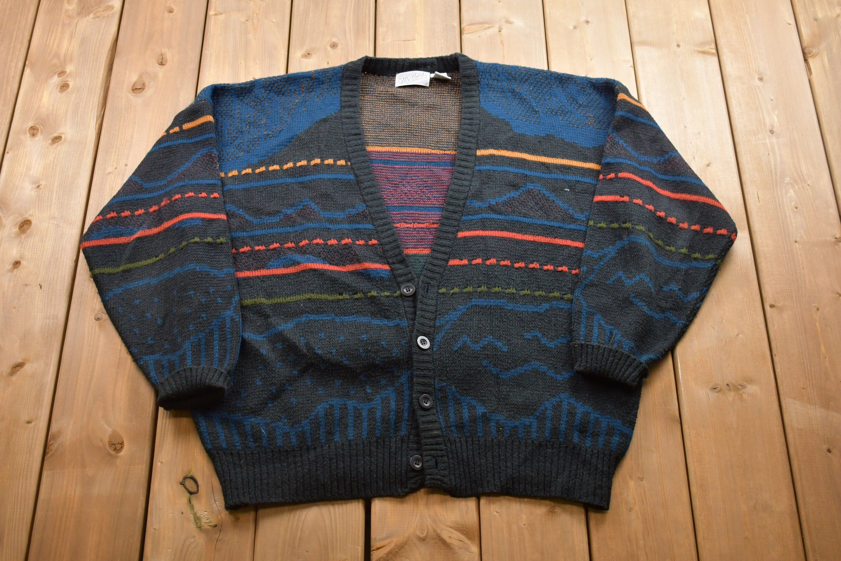 Vintage Knitted Striped Design Cardigan Sweater