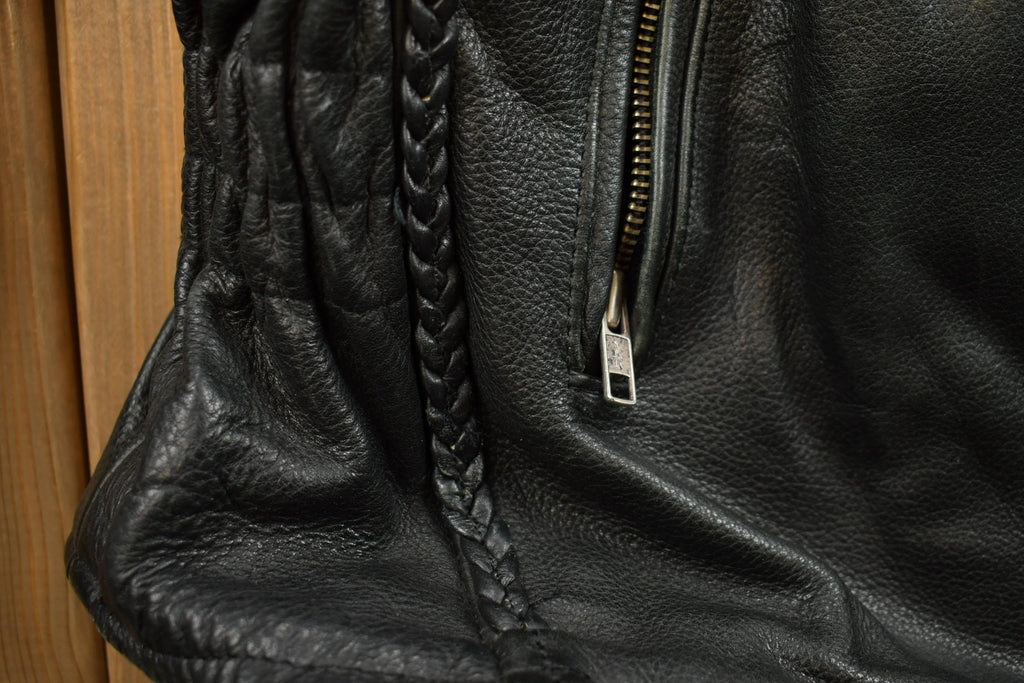 Vintage 1980s Womens Leather Braid Stud Biker Jacket