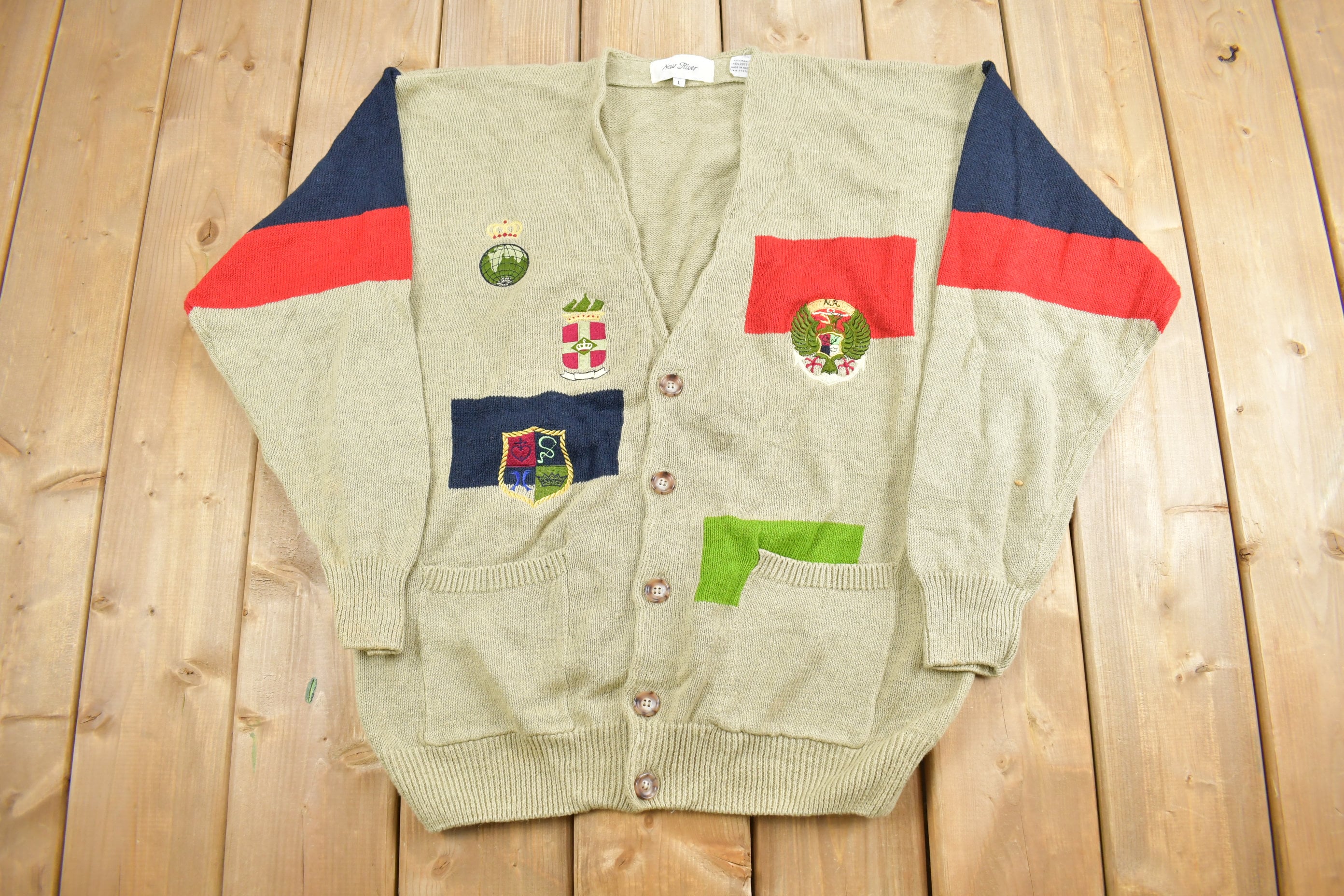 Vintage 1980s New River Embroidered Knit Cardigan