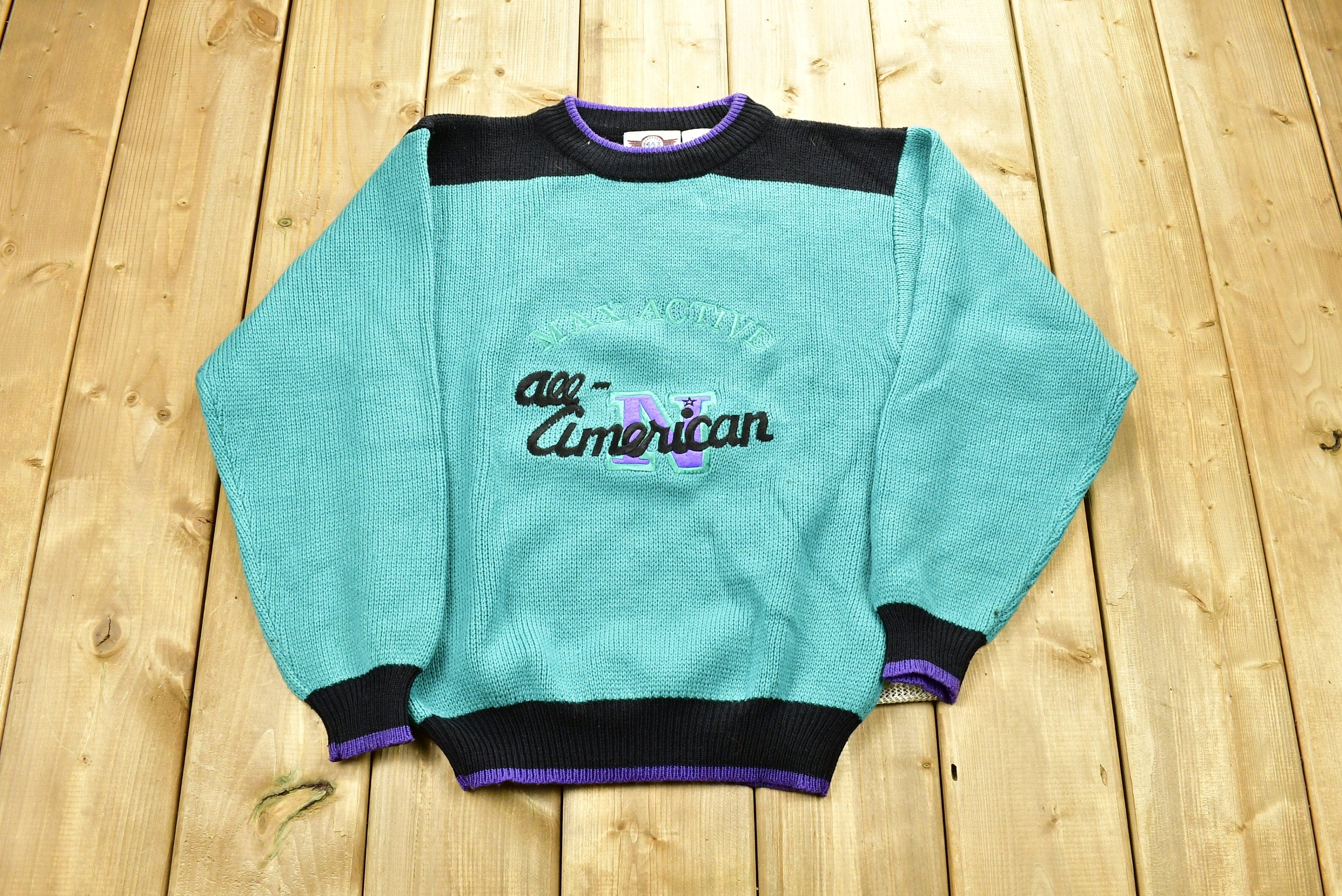 Vintage 90's Max Active All-American Knitted Youth Sweater Vintage 90s Crewneck