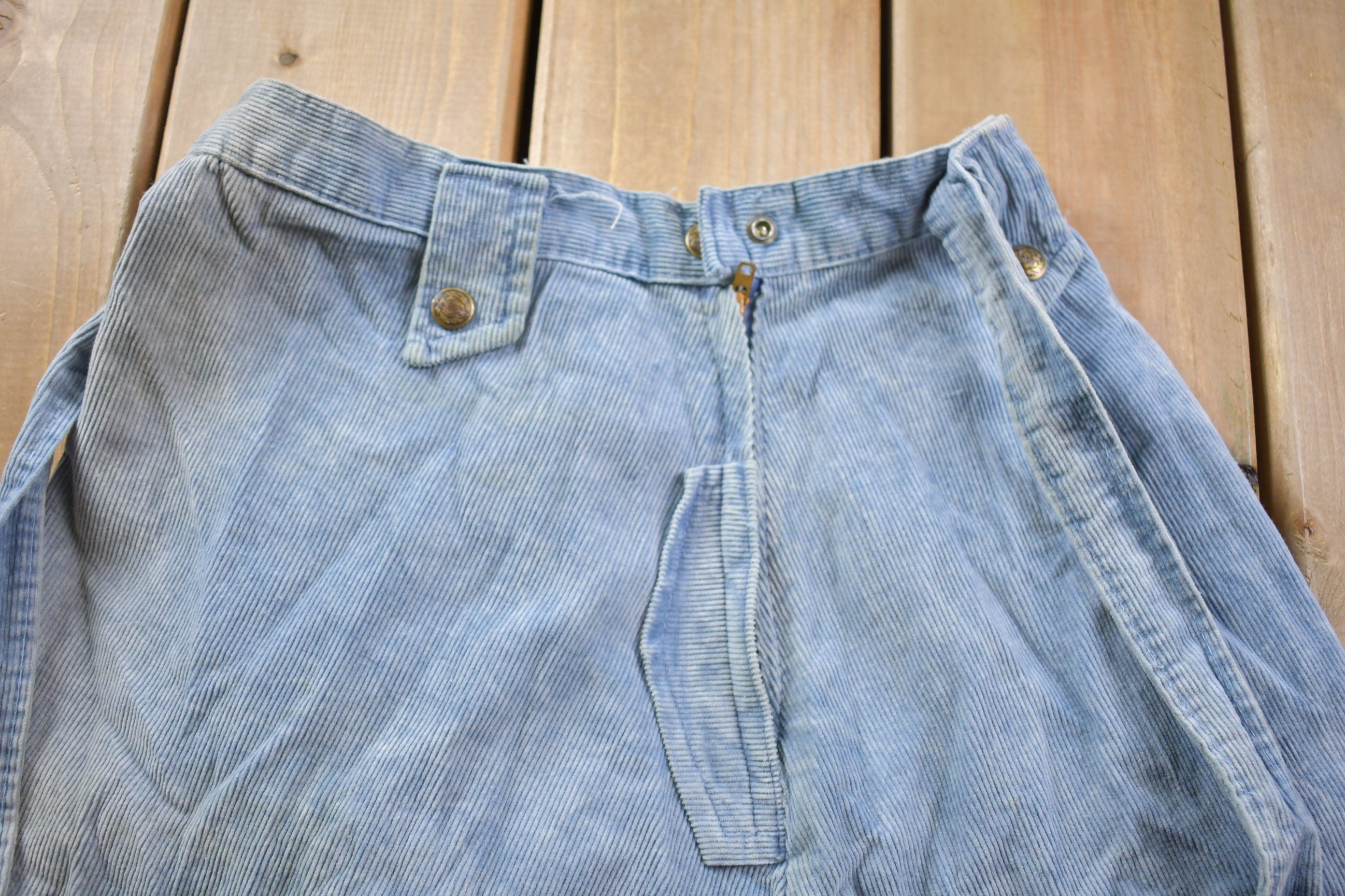 Vintage 1990s Blank Blue Corduroy Pocket Skirt Size 26 x 26