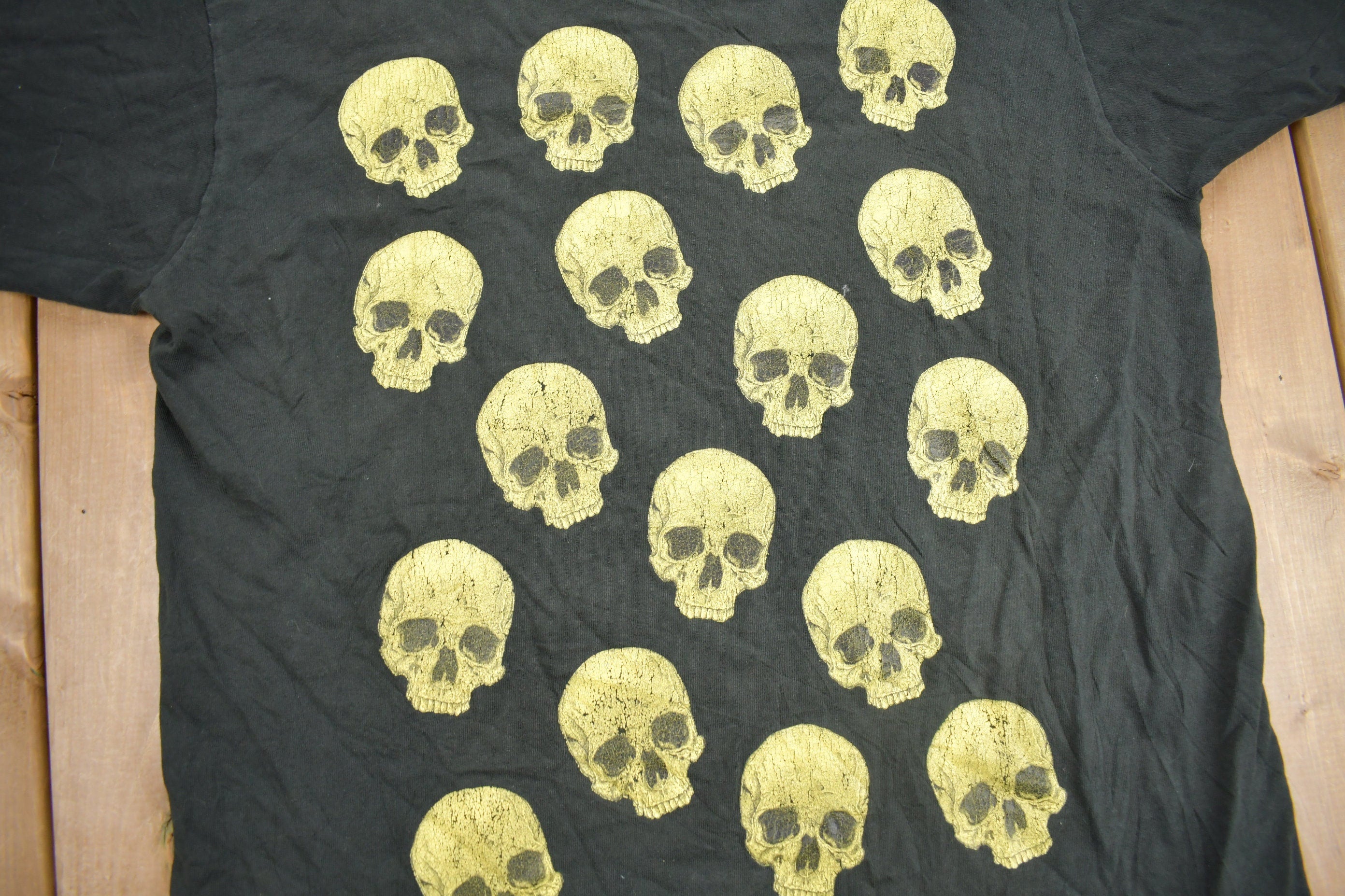 Vintage 1990s Skull Theme All Over Print Single Stitch T-Shirt