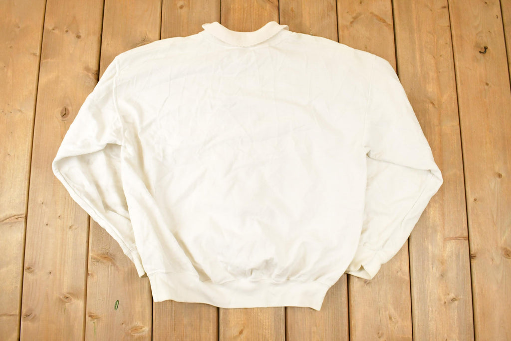 Vintage 1990s Top Stitch Embroidered Deer Graphic Print Collared Sweatshirt Womens L
