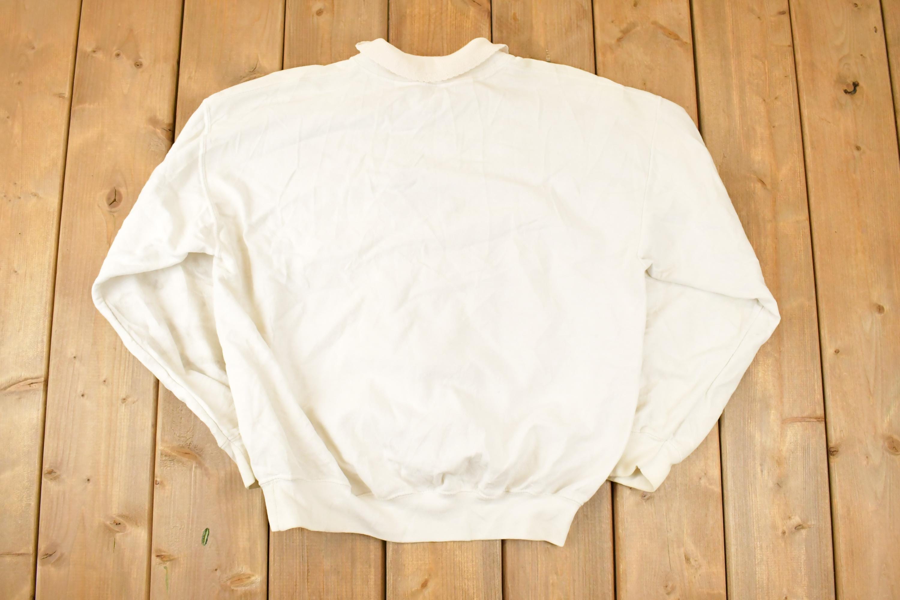 Vintage 1990s Top Stitch Embroidered Deer Graphic Print Collared Sweatshirt Womens L