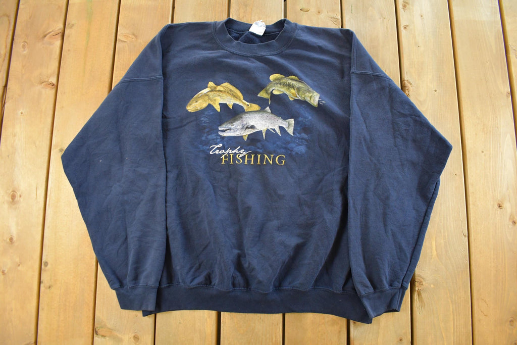 Vintage 2000s Trophey Fishing Theme Crewneck Sweatshirt Men's 2XL