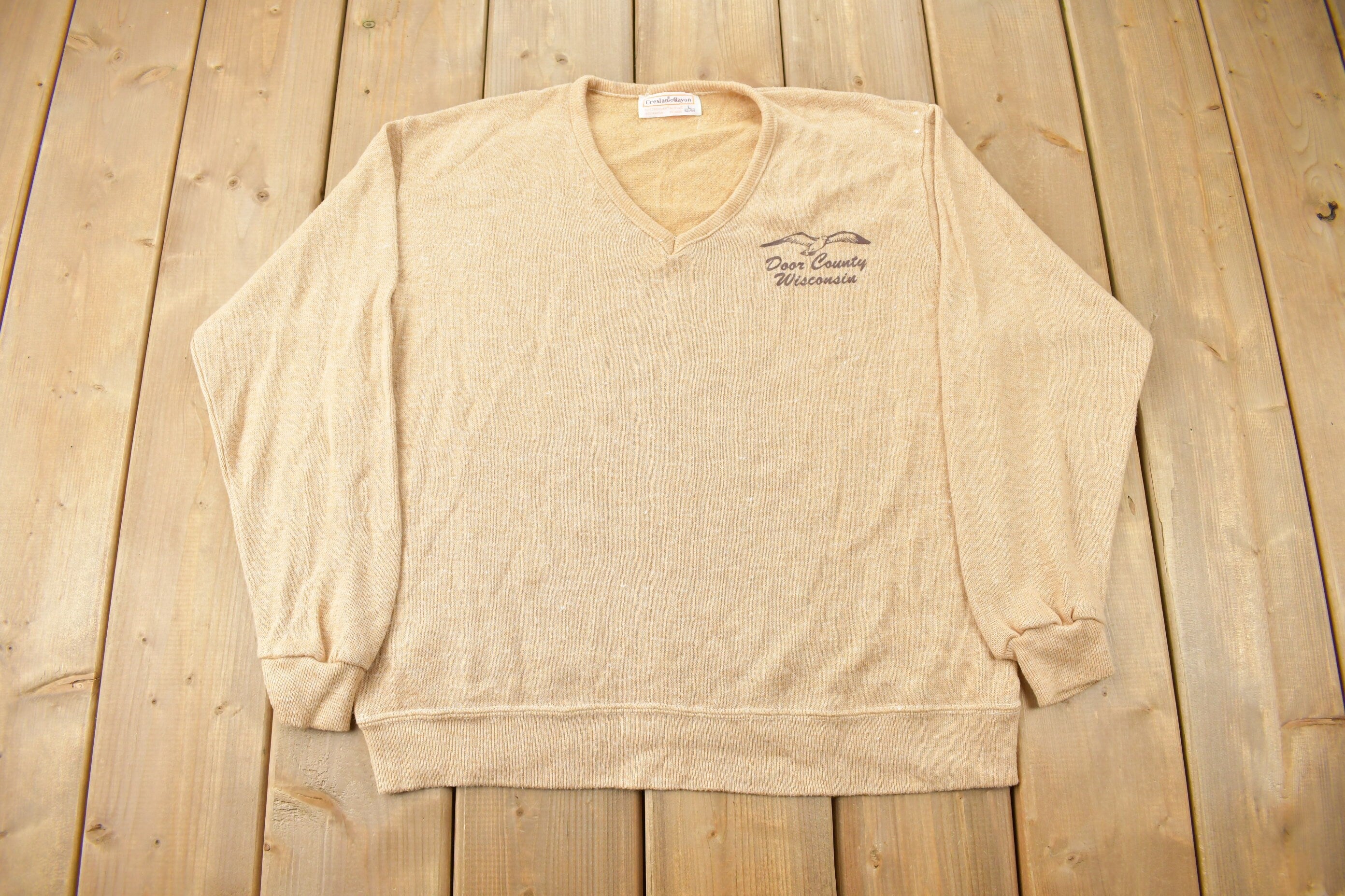 Vintage 1990s Door County Wisconsin Knit V-Neck Sweatshirt  Vintage Knit  Souvenir Sweater  Travel And Vacation