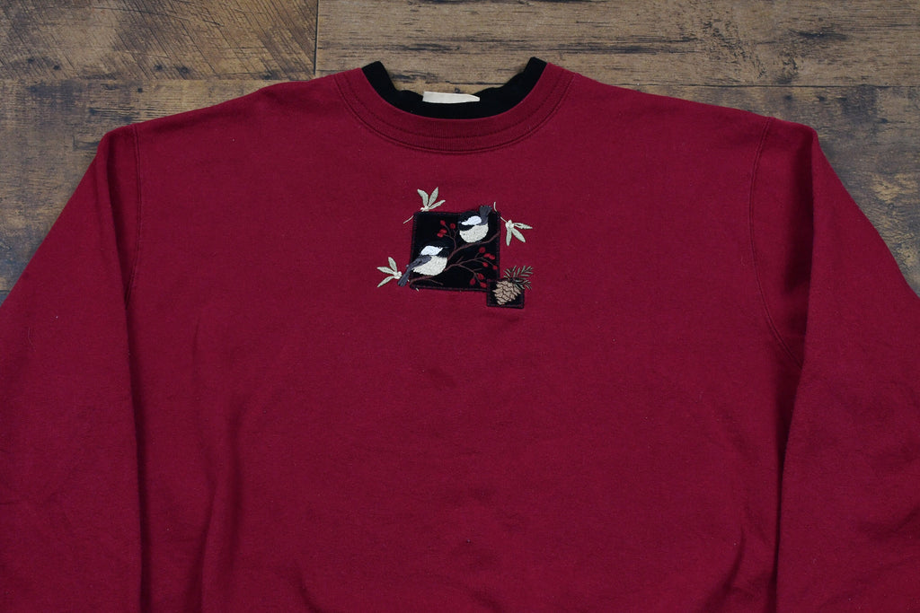 Vintage 1990s Embroidered Bird Mock Neck Sweater
