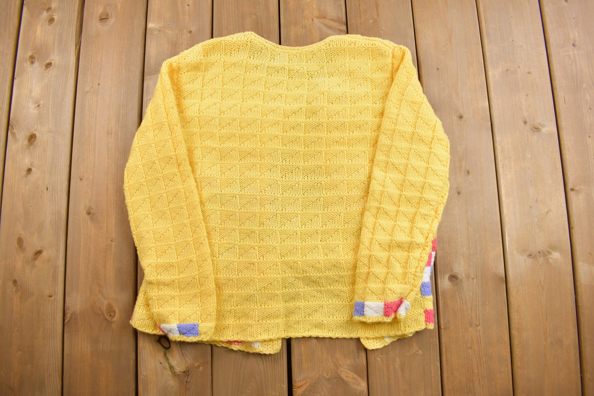 Vintage 1990s Cute Checker Knitted Cardigan Sweater / Grandma / Vintage Cardigan / Button Up / Abstract Pattern