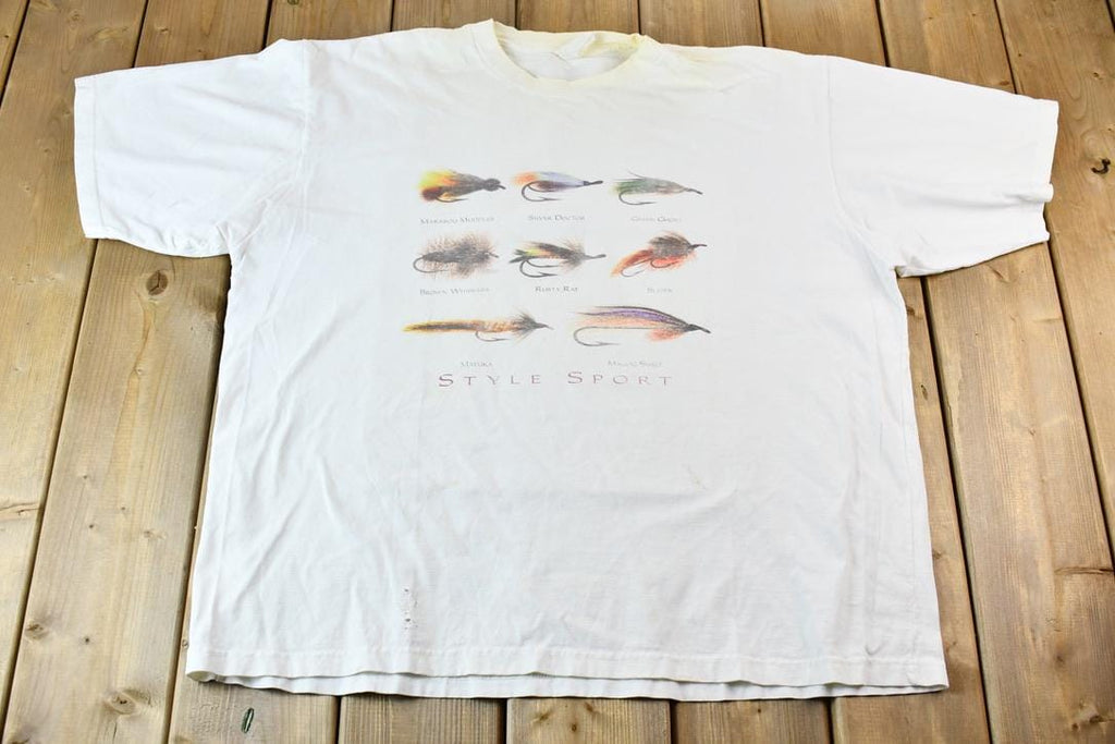Vintage 1990s Style Sport Single Stitch Fishing Lure Graphic T-Shirt