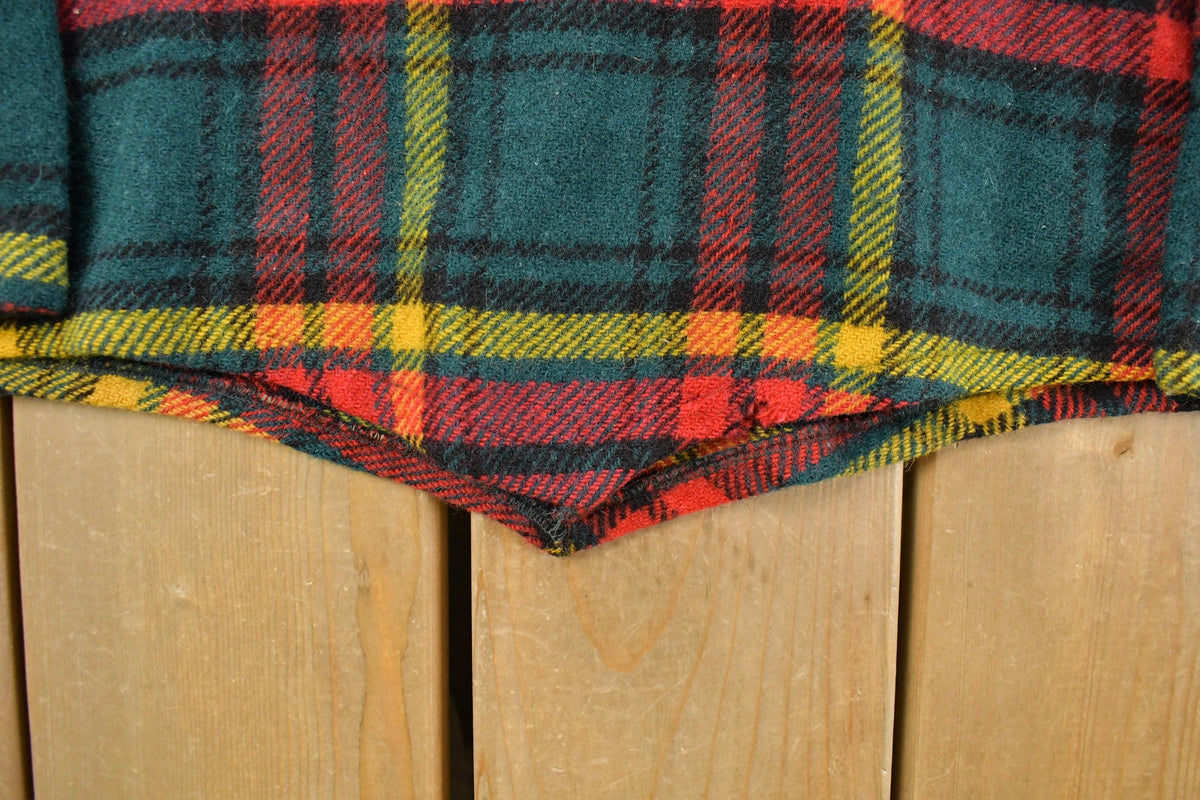 Vintage 1950s Amcrest Tartan Plaid Rangers Pullover Button Up Wool Shirt Men's Medium