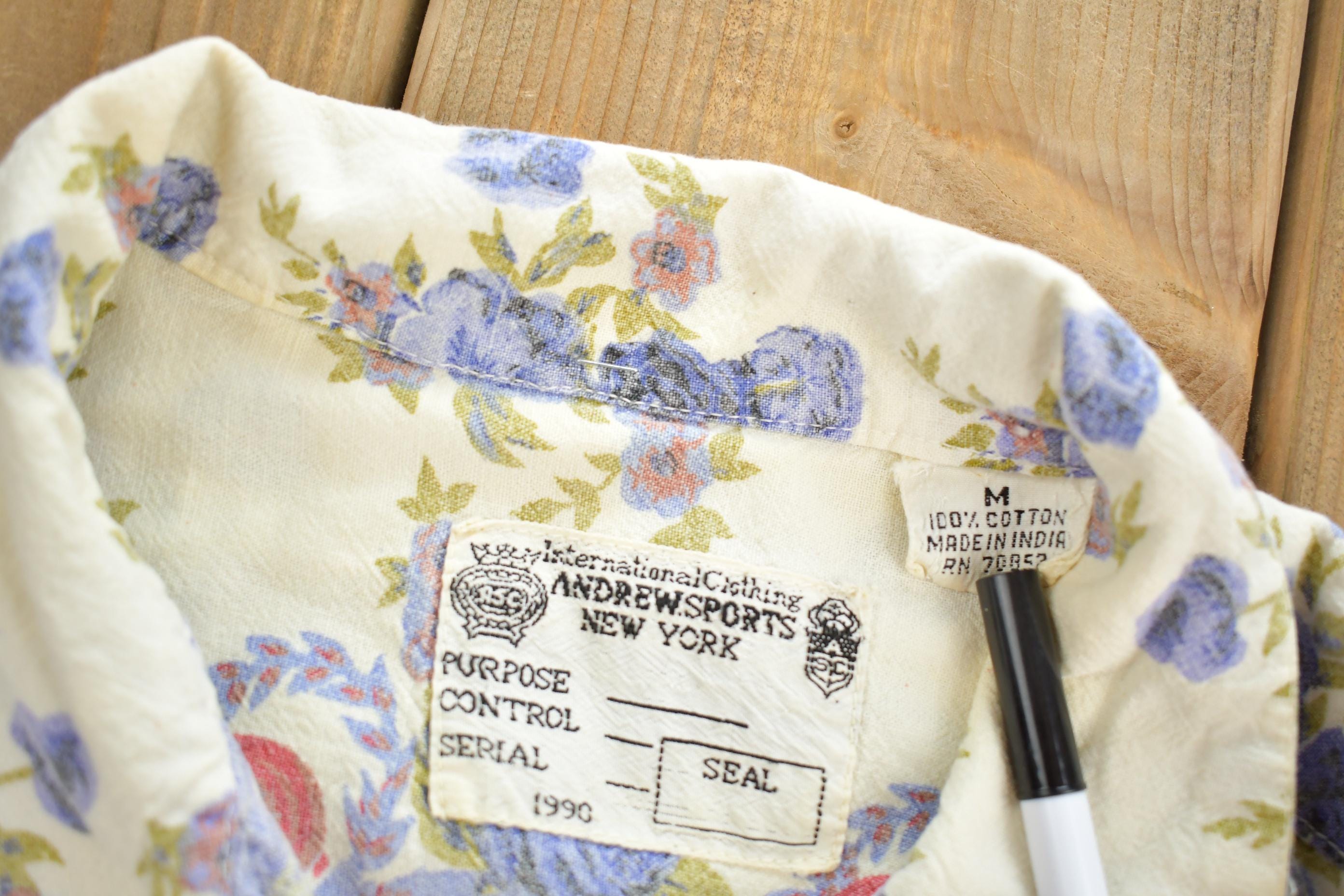 Vintage 1990 Andrew Sports New York Floral Casual Button Up Long Sleeve Shirt