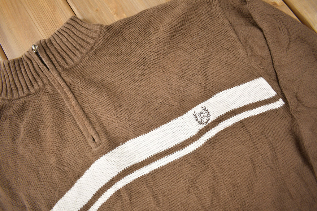 Vintage Y2K Chaps Embroidered Logo Quarter Zip Knit Sweater Size XL