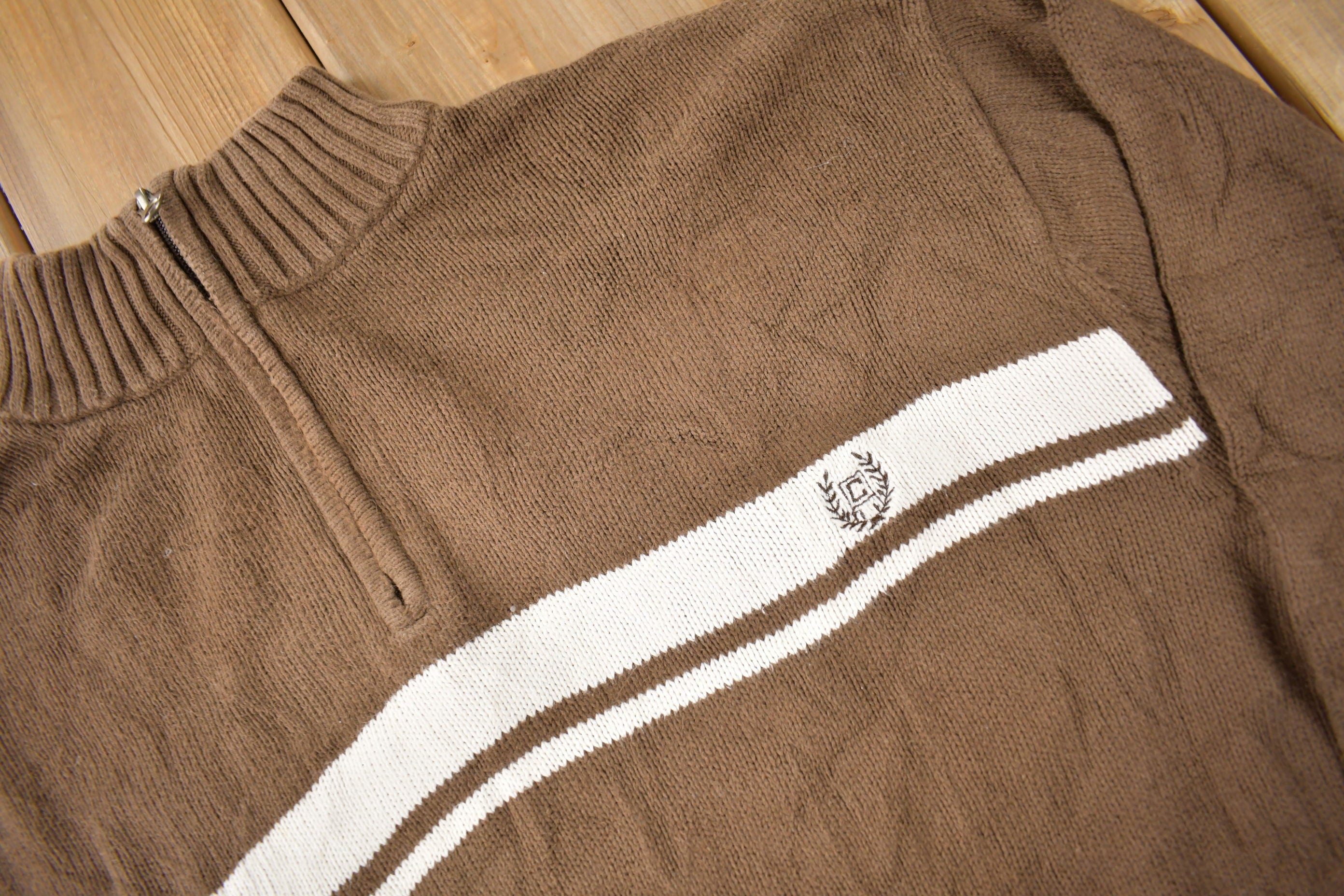 Vintage Y2K Chaps Embroidered Logo Quarter Zip Knit Sweater Size XL