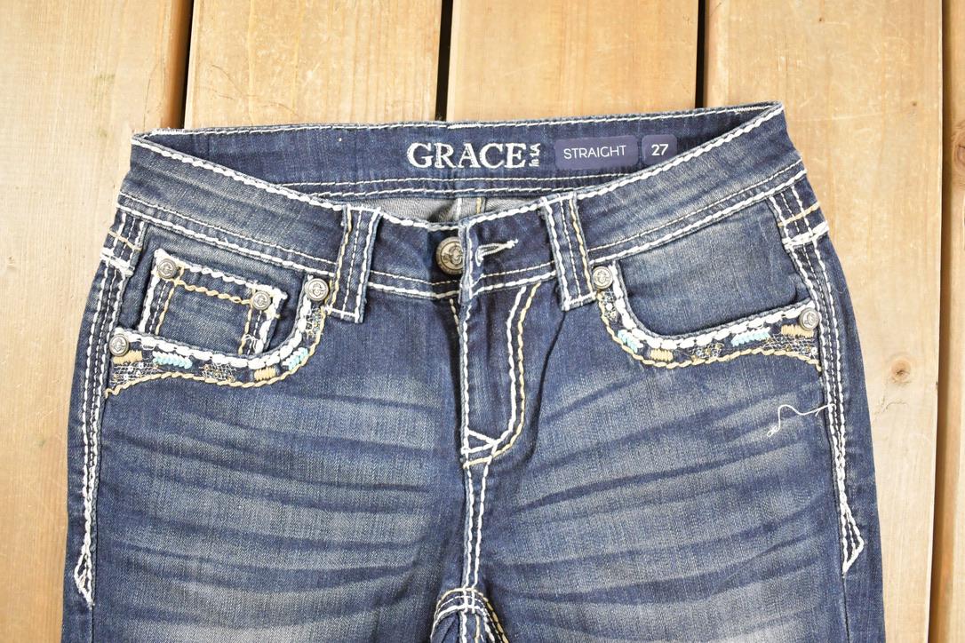 Vintage Deadstock Y2K Grace In LA Bedazzled Bootcut Low Rise Jeans Women's Size 27 x 32