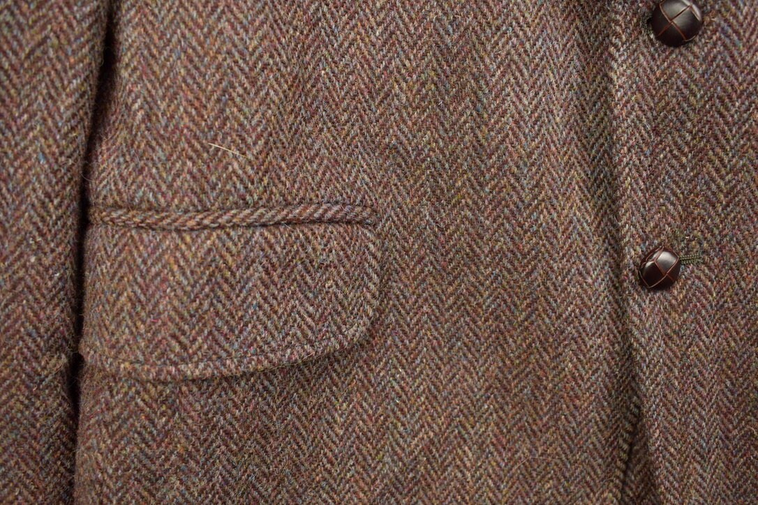 Vintage 1980s Di Benedetto Harris Tweed Houndstooth Wool Two Button Blazer Jacket / Fibre Pattern Print / Casual Dress Wear / Scottish Wool