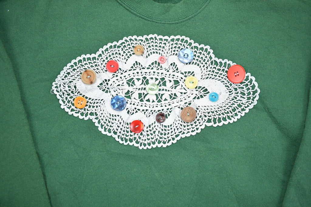 Vintage 1990s Embroidered Green Crewneck Sweater  90s Crewneck  Grandma Sweater  Streetwear  Made In USA  Patchwork