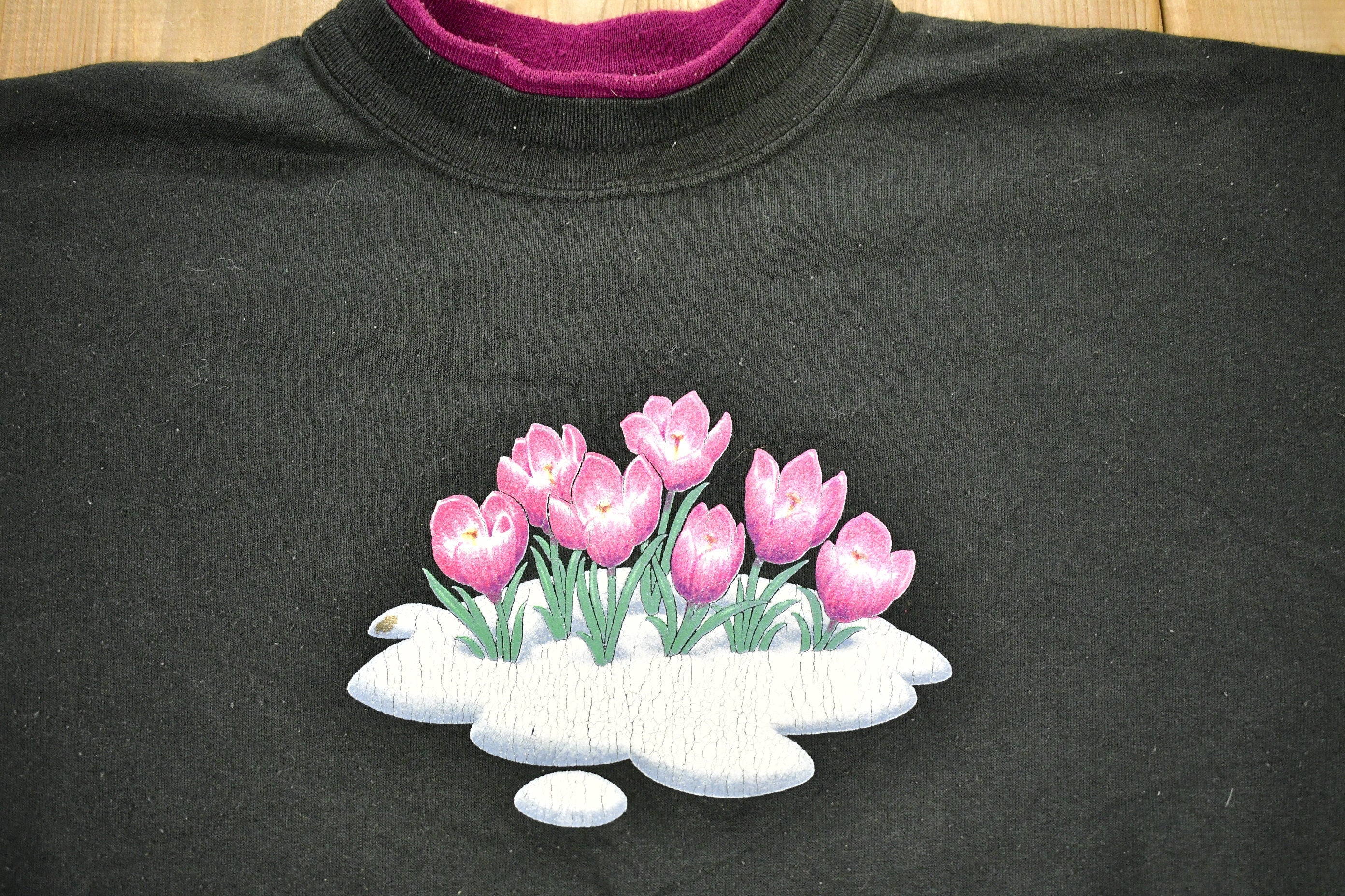 Vintage 1990s Tulip Flower Graphic Cute Morning Sun Crewneck Sweater