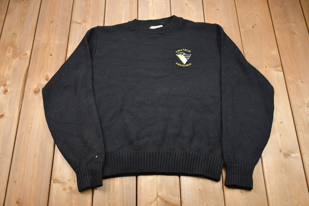 Vintage 1990s Amateur Penguins Embroidered Logo Knitted Sweater