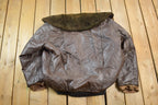 Vintage 1990s Brown Leather Bomber Shearling Collar Jacket Made In USA