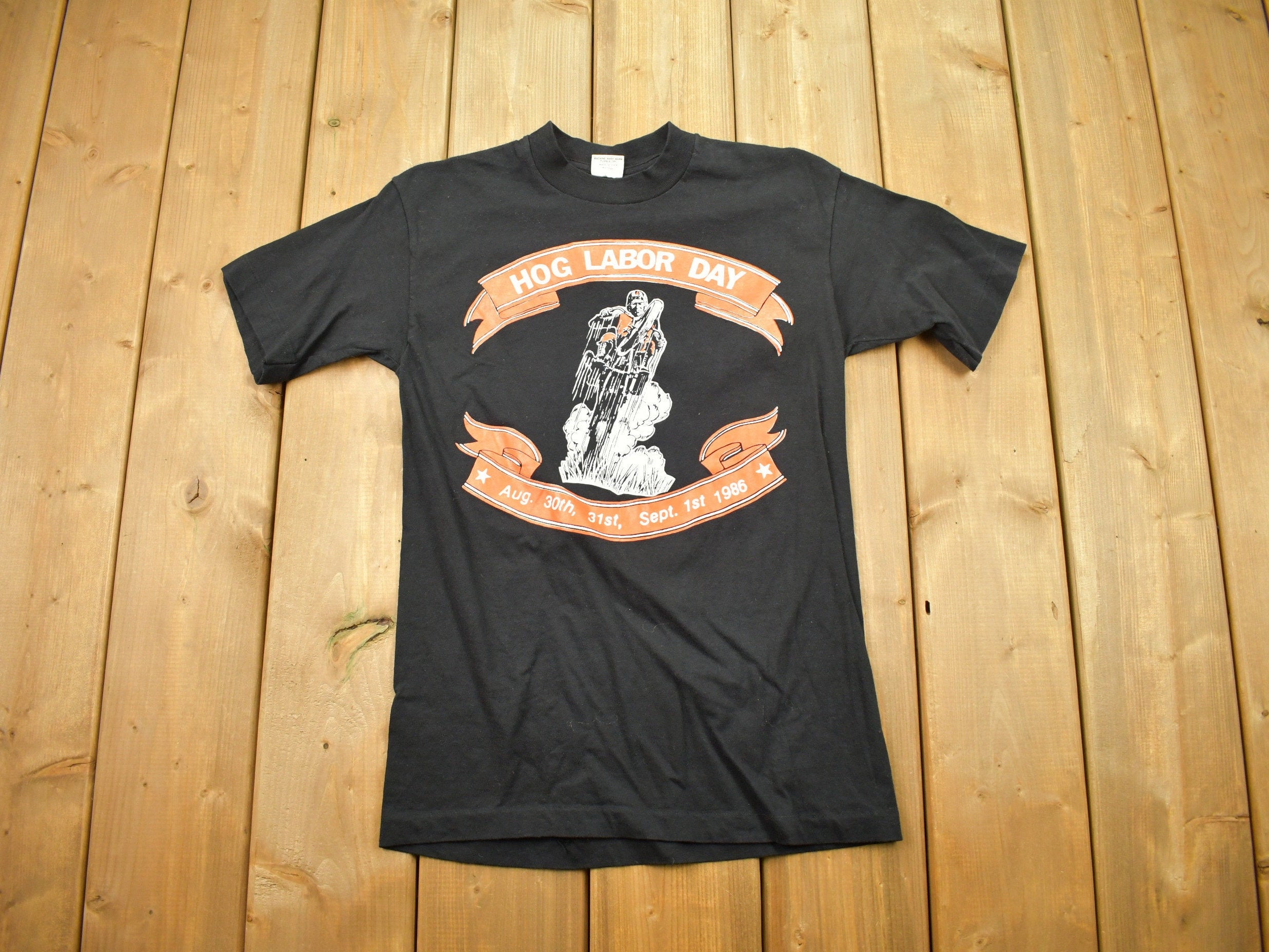 Vintage 1986 Hog Labor Day Motorcycle Graphic T Shirt