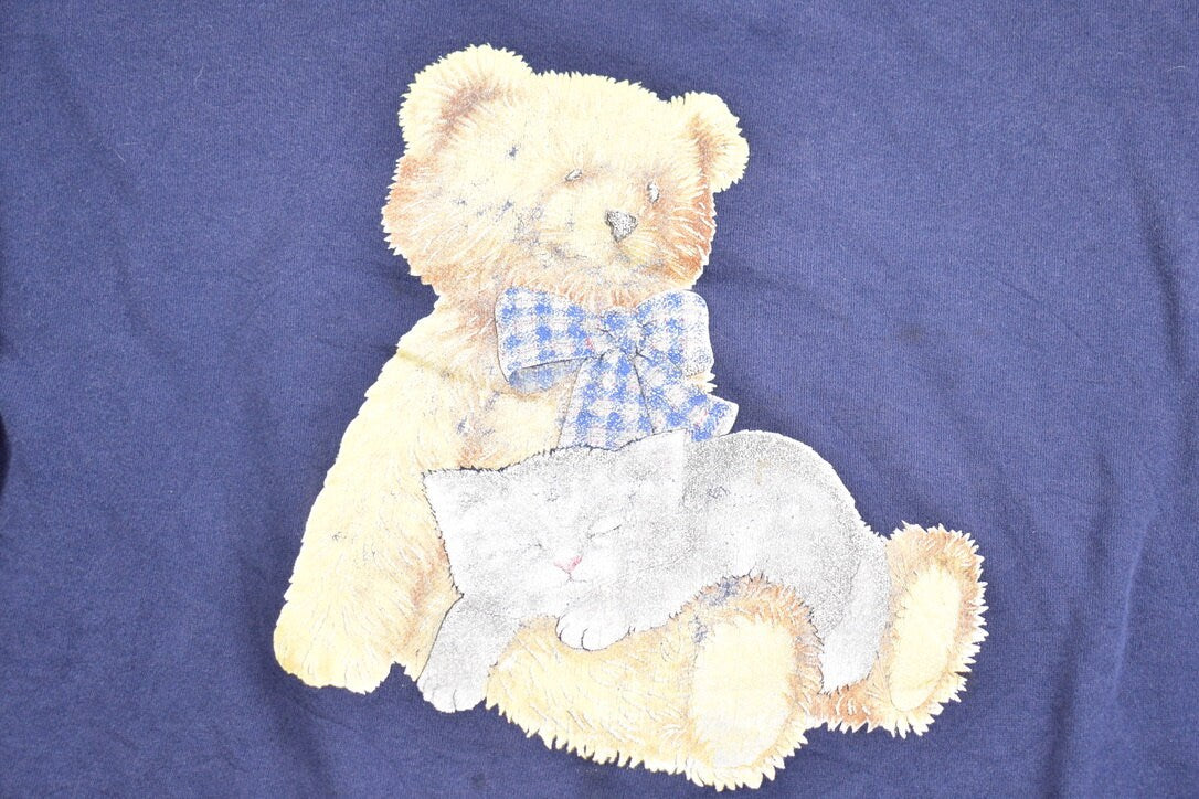Vintage 1990s Cute Teddy Bear and Kitten Graphic Crewneck