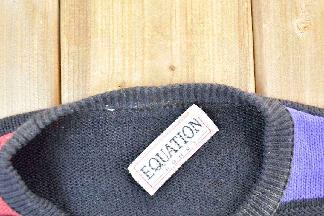 Vintage 1990s Equation Homme Abstract Pattern Knit Crewneck Sweater  90s Crewneck  Made In USA  Preppy Knit Sweater