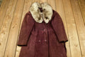 Vintage 1980s Fox Fur Collar Suede Trench Coat Winter Outerwear