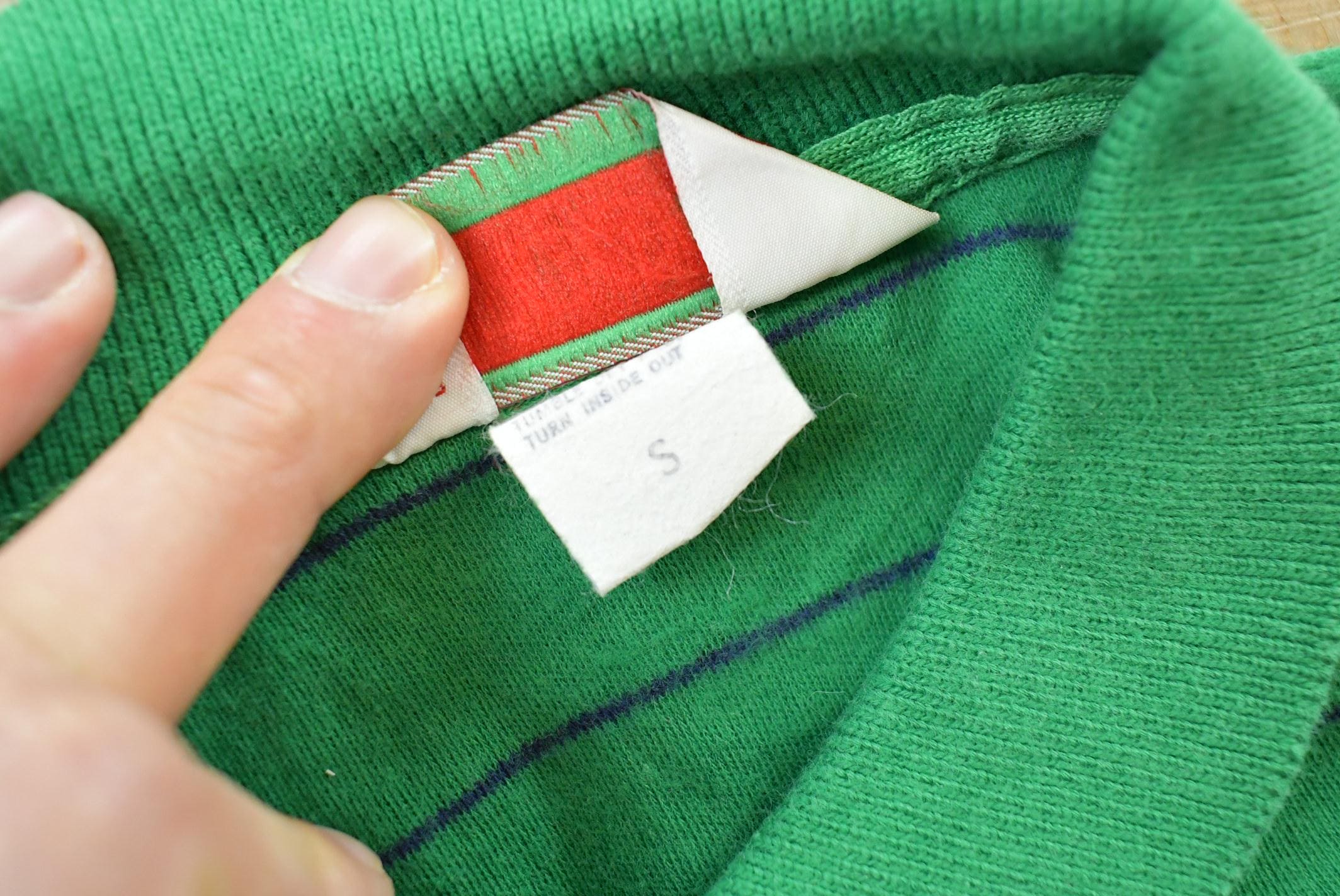 Vintage 1980s Striped Green Polo Quarter Button Up Shirt Mens XS