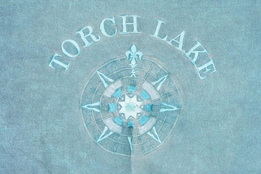 Vintage 1990s Torch Lake Embroidered Compass Crewneck Sweatshirt Men's XL