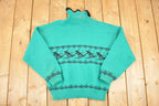 Vintage 1980s Kerris Kreations Ski Knit Turtleneck Sweater Women's L
