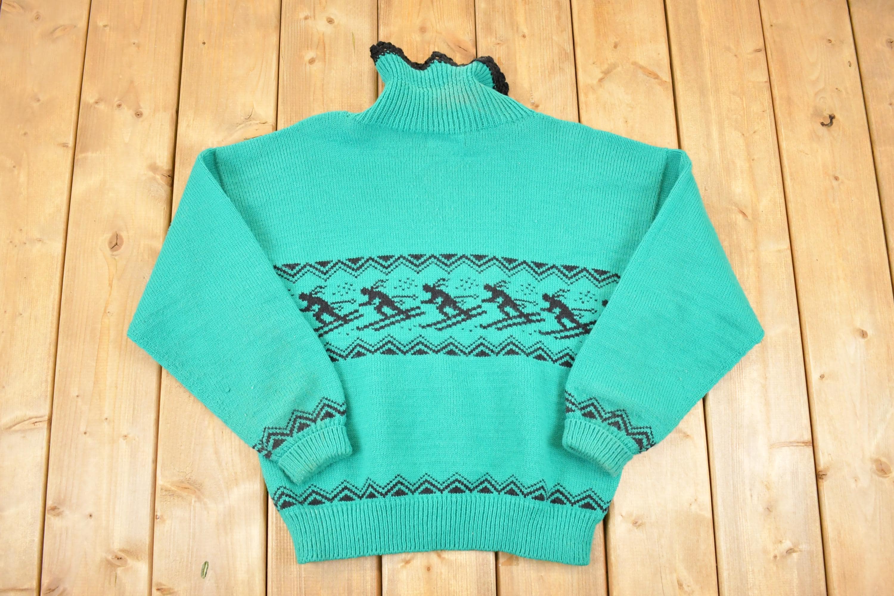 Vintage 1980s Kerris Kreations Ski Knit Turtleneck Sweater Women's L