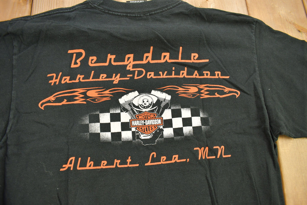 Vintage 1990s Bergdale Harley Davidson Albert Lea MN Flames Graphic T-Shirt