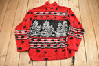 Vintage 1990s Bear & Wilderness Theme All Over Print Fleece Sweater /
