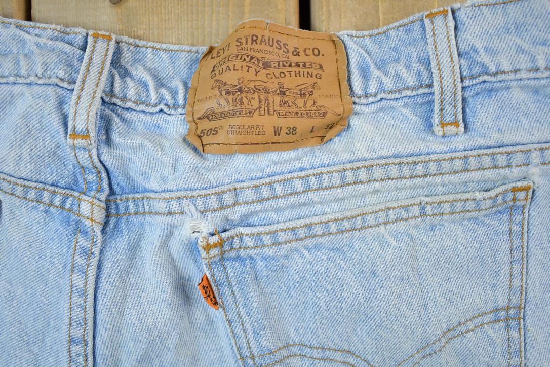 Vintage 1960s Levi Strauss 505 Orange Tab Denim Jeans Size 31 x 30 Made In USA
