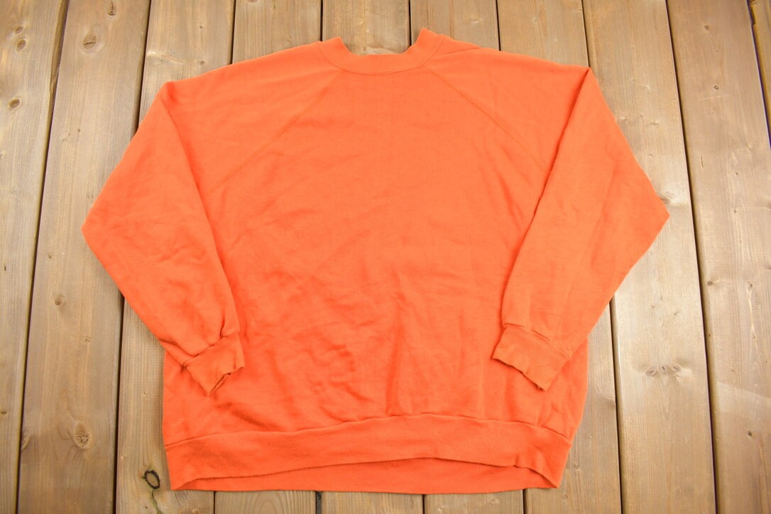 Vintage 1980s Blank Orange Crewneck Sweatshirt / Raglan / 80s Crewneck / Essential / Streetwear / Hi Vis