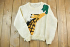 Vintage 1980s Evian II Giraffe Embroidered Knit Crewneck Sweater