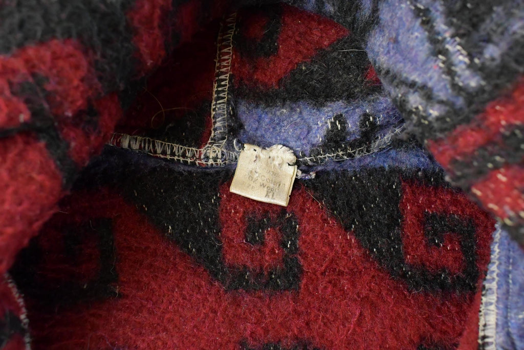 Vintage 1980s Ecuador Native Wool Hand Knit Hoodie Sweater Men's XL