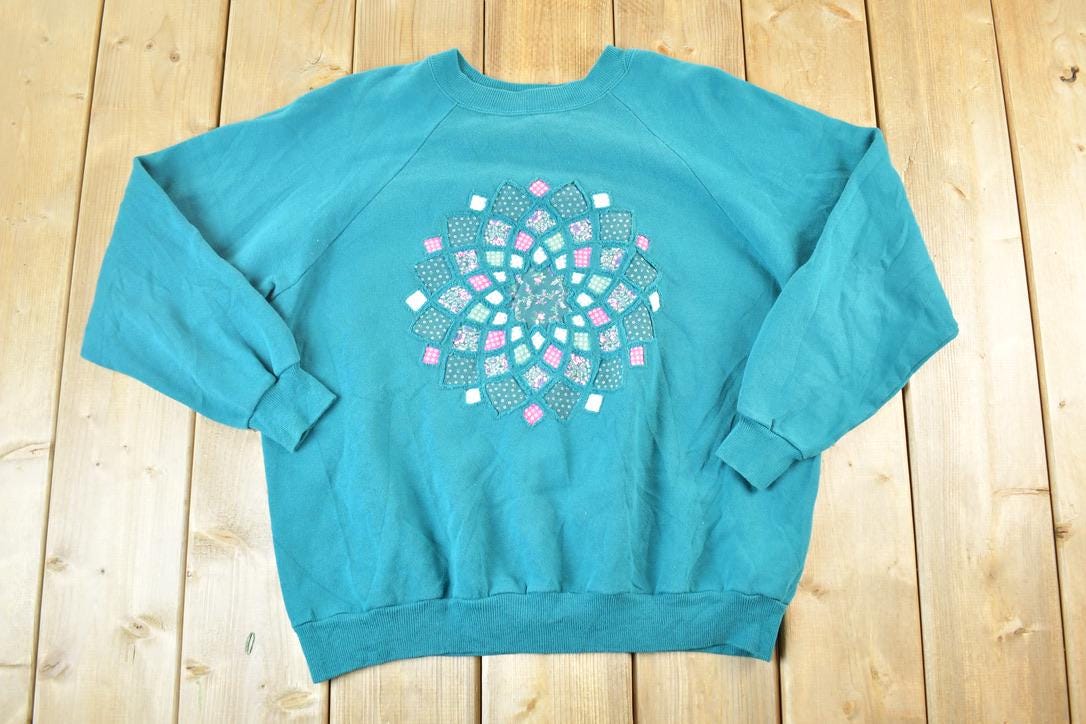 Vintage 1990s Grandmas Abstract Knit Crewneck Sweatshirt Womens L