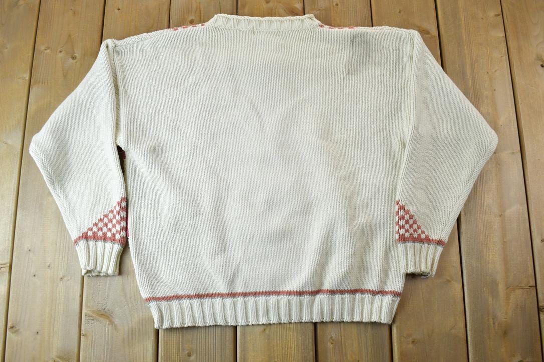 Vintage 1990s Eddie Bauer Floral Design Knit Crewneck Sweater  90s Crewneck  Made In USA  Preppy
