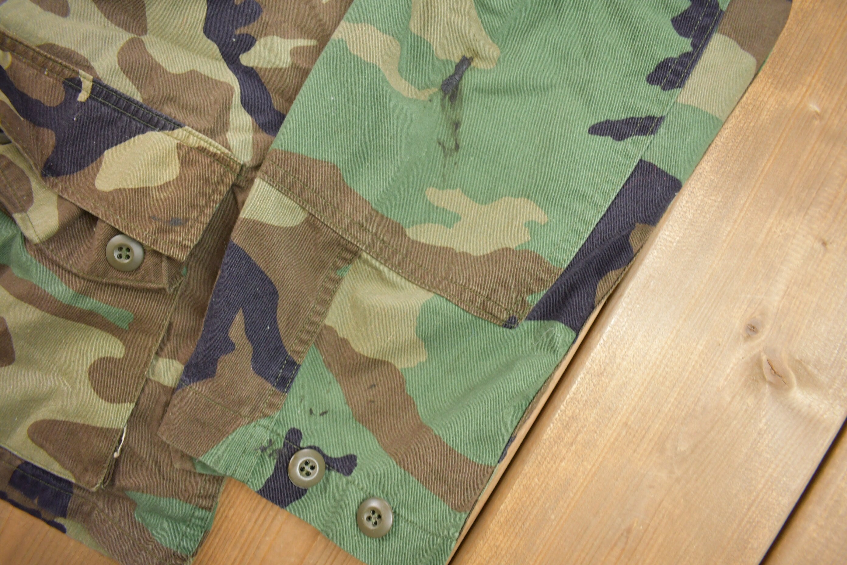 Vintage 1986 Woodland Camo Military Button Up Shirt